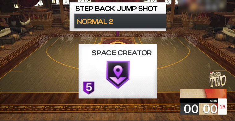 step back jump shot and purple Space Creator Badge